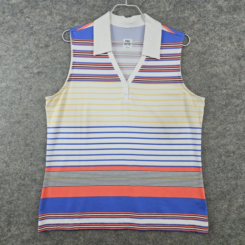 Tail White Label Polo Top Women Large Multi Color Striped Sleeveless Golf SPOT